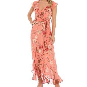 Jessica Howard Cap Sleeve Ruffle Wrap Hi-Low Maxi